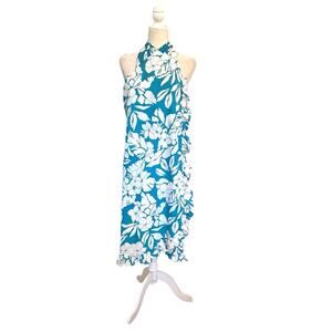 Hilo Hattie Hibiscus Floral Ruffle Edge Sarong Swim Cover Aqua